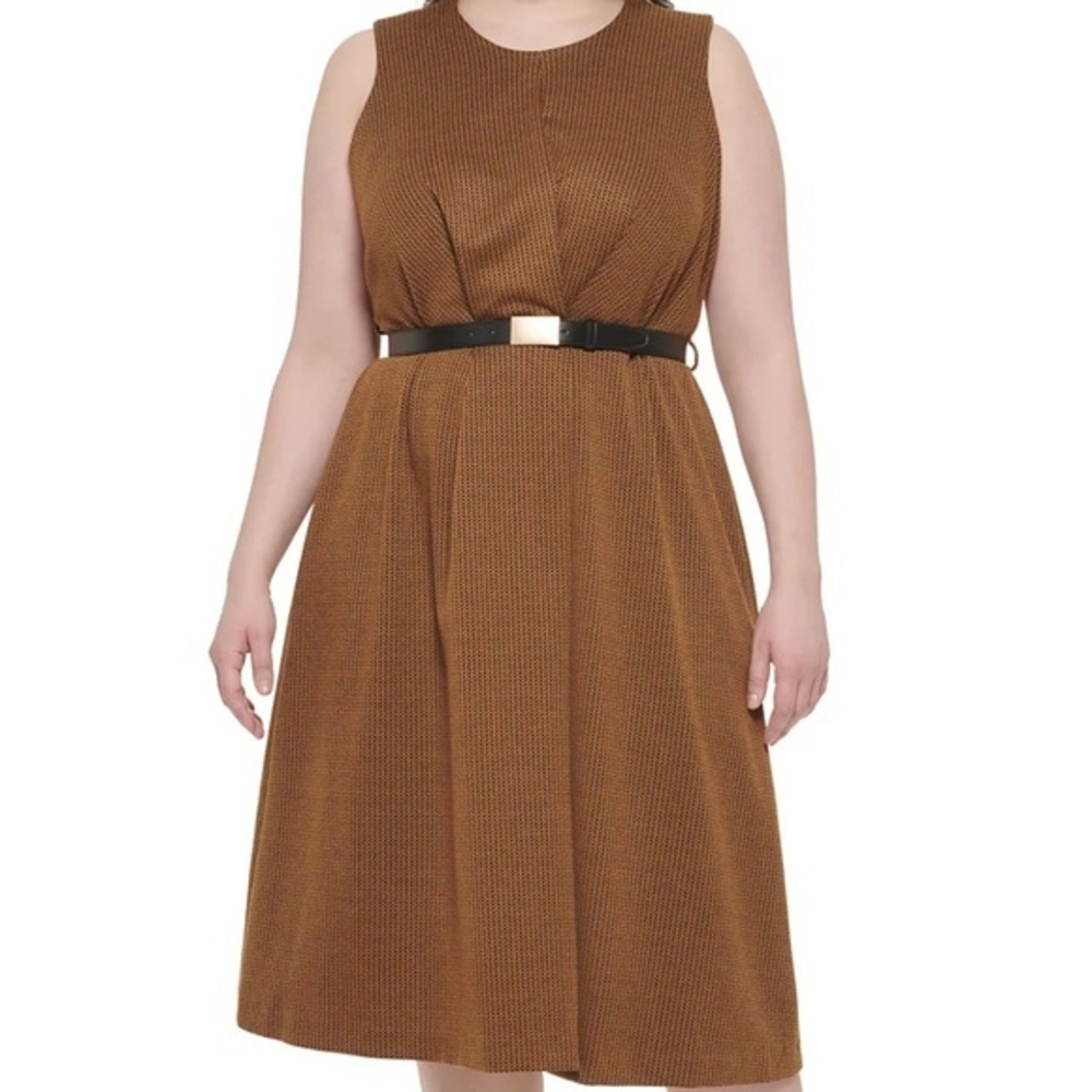 Calvin Klein‎ - Plus Size Belted A-Line Midi Dress